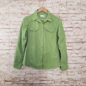 Women’s Sz L Columbia Omni Shade Green Button Down